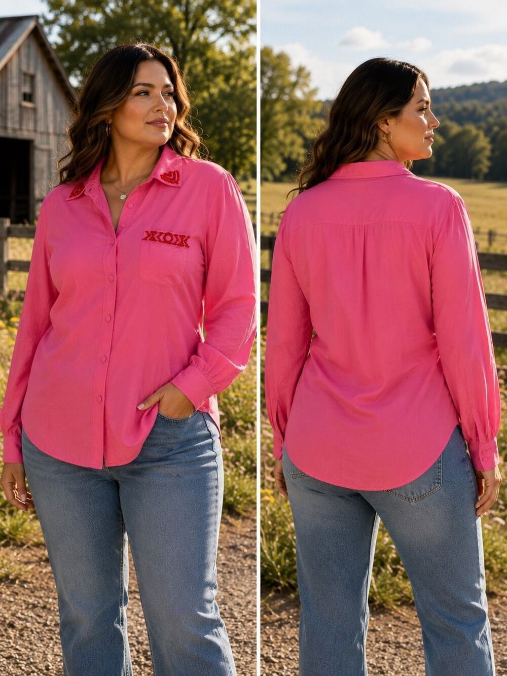 Vintage Pink Beaded Button Down